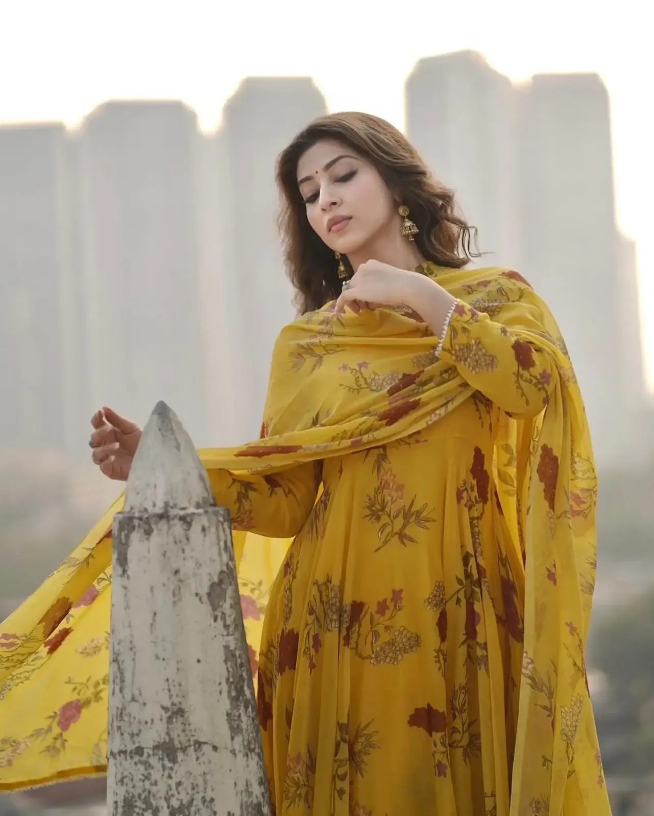 Hindi Tv Actress Sonarika Bhadoria Long Hair in Yellow Dress